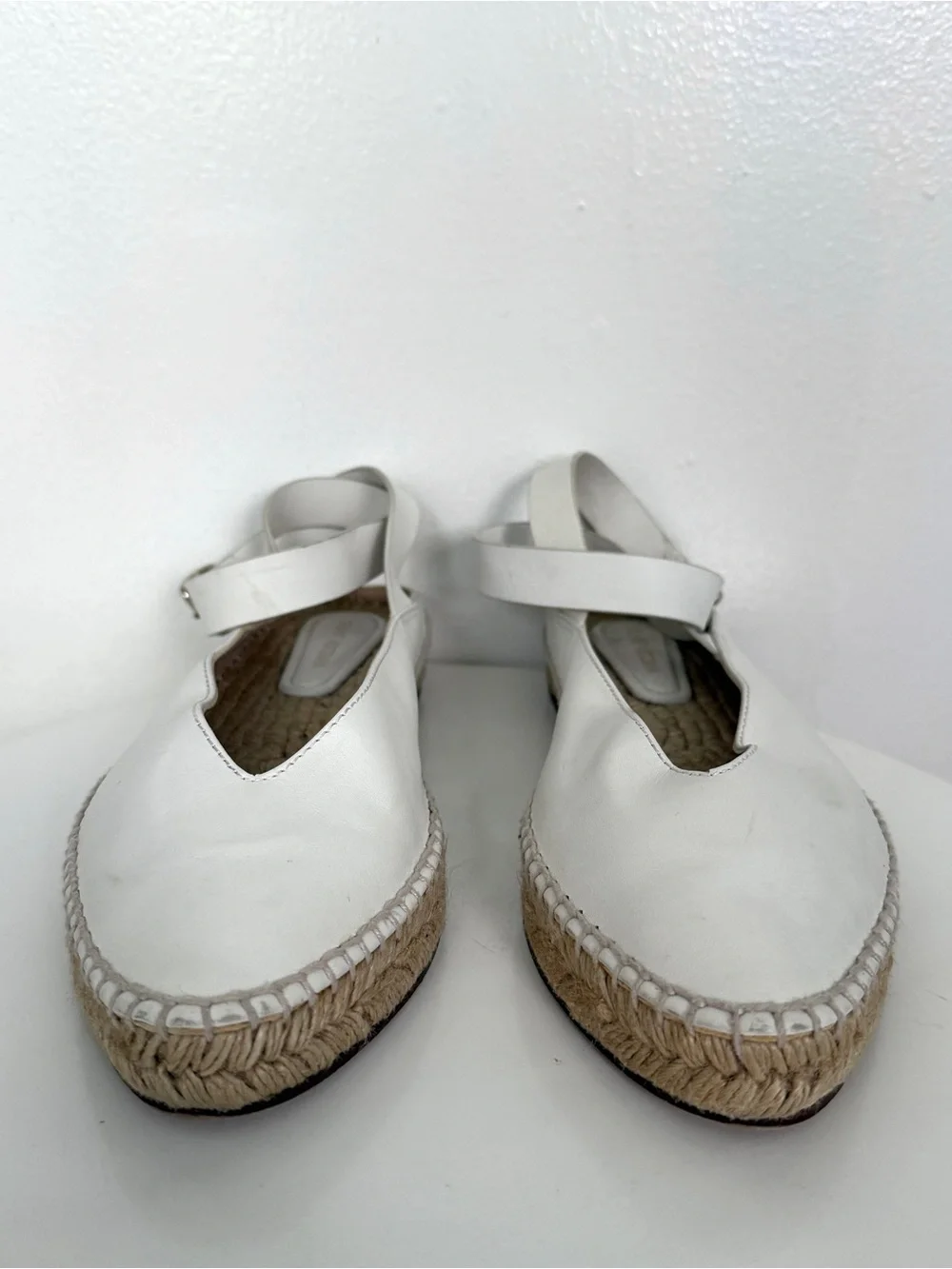 Stuart Weitzman Sz 10 W Toga white Leather Ankle Wrap Espadrille